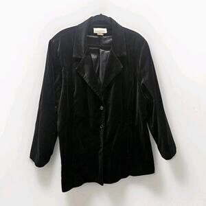 Vintage 90s Silhouettes Black Velvet Long Blazer Plus Size 24W 3 Button Formal